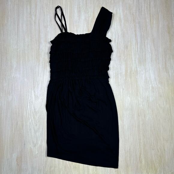 Anthropologie Leifnotes Black One Shoulder Ruffle Divergent Mock Wrap Dress S - Picture 7 of 14